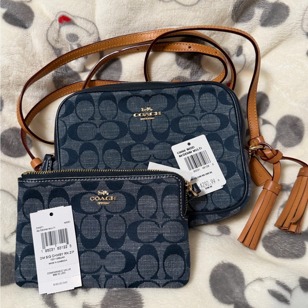 Coach Blue denim and leather small bag charming like new Crossbody Bag Set